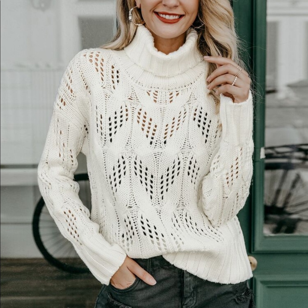 ♦️ LAST 2 Cutout Open Weave Turtleneck Sweater